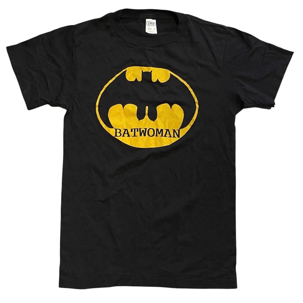 Vintage 80s Batwoman T Shirt Batman Parody Single Stitch Black Yellow Medium